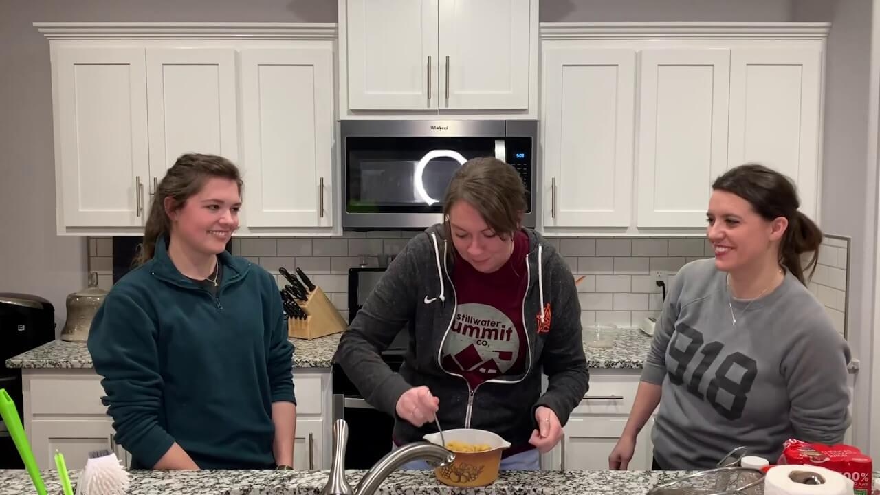 Baylie, Megan, and Jen cooking Special Spaghetti