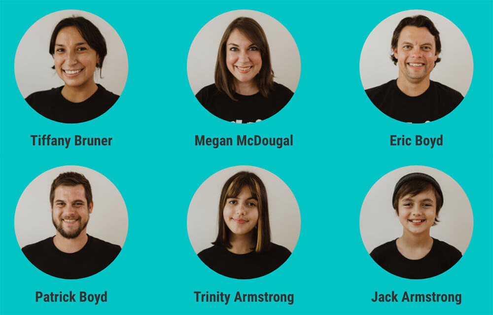 Our six new profiles added to the About page - Tiffany, Megan, Eric, Patrick, Trinity, and Jack. Includes headshots and names.