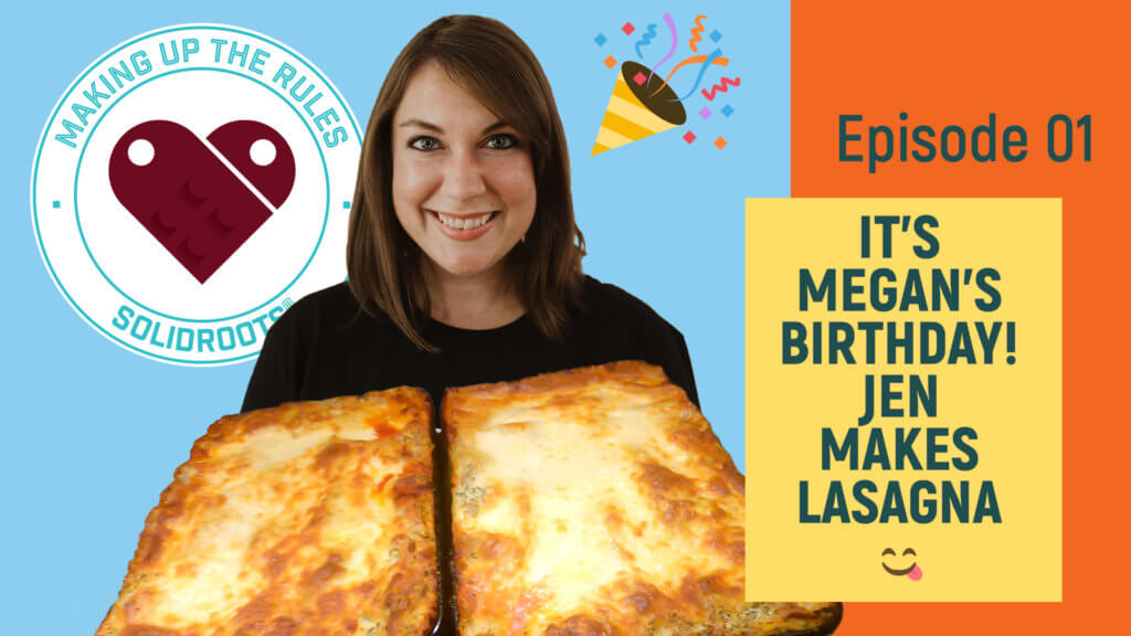 Making Up The Rules Ep 01 thumbnail of Megan holding two lasagnas